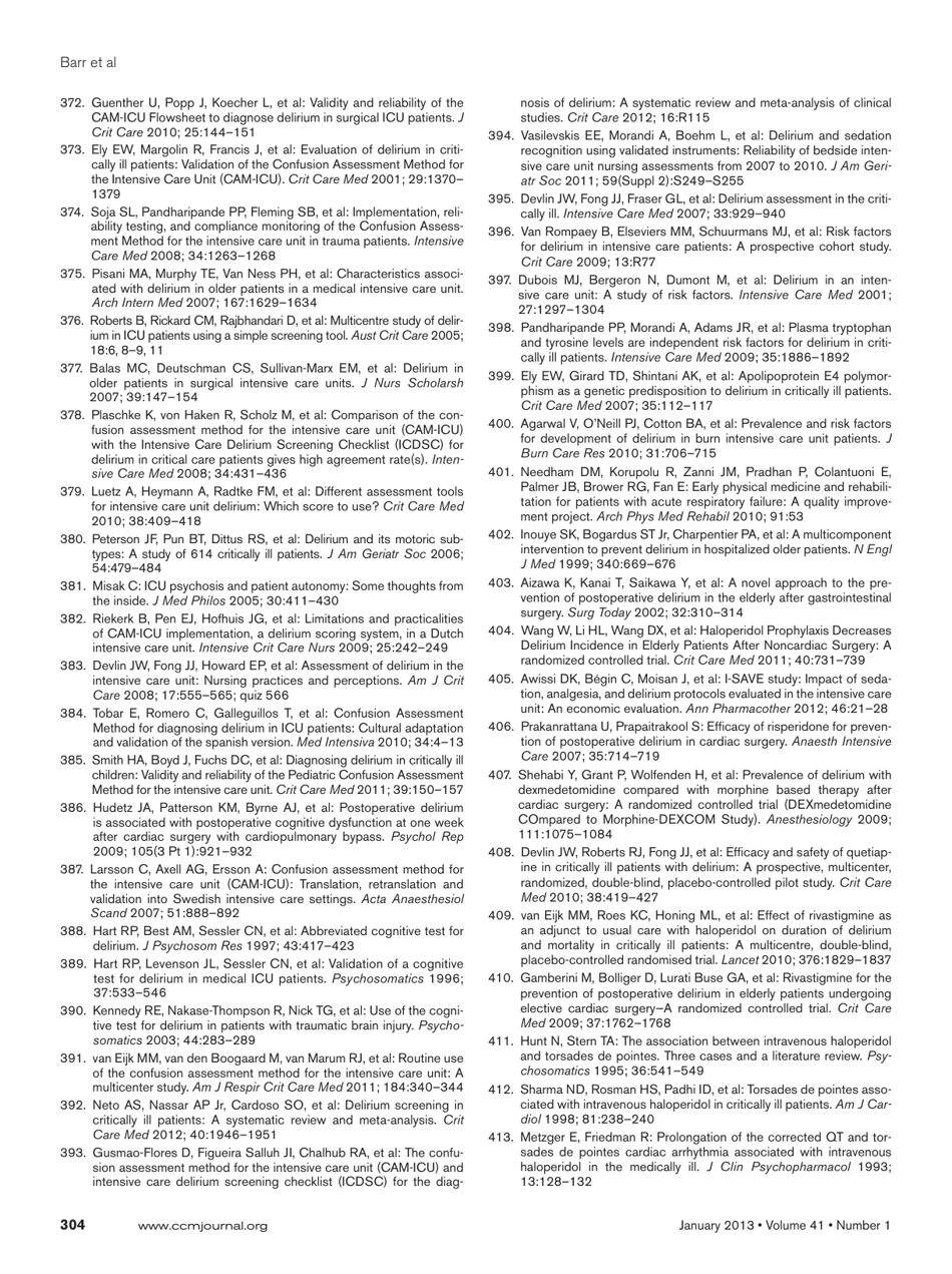 Clinical Practice Guidelines for the Management of Pain, Agitation, and Delirium in Adult Patients in the Intensive Care Unit, Page 42