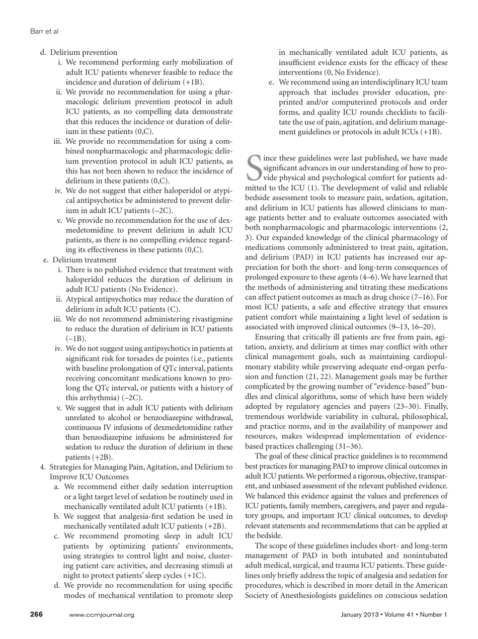 Clinical Practice Guidelines for the Management of Pain, Agitation, and Delirium in Adult Patients in the Intensive Care Unit, Page 4