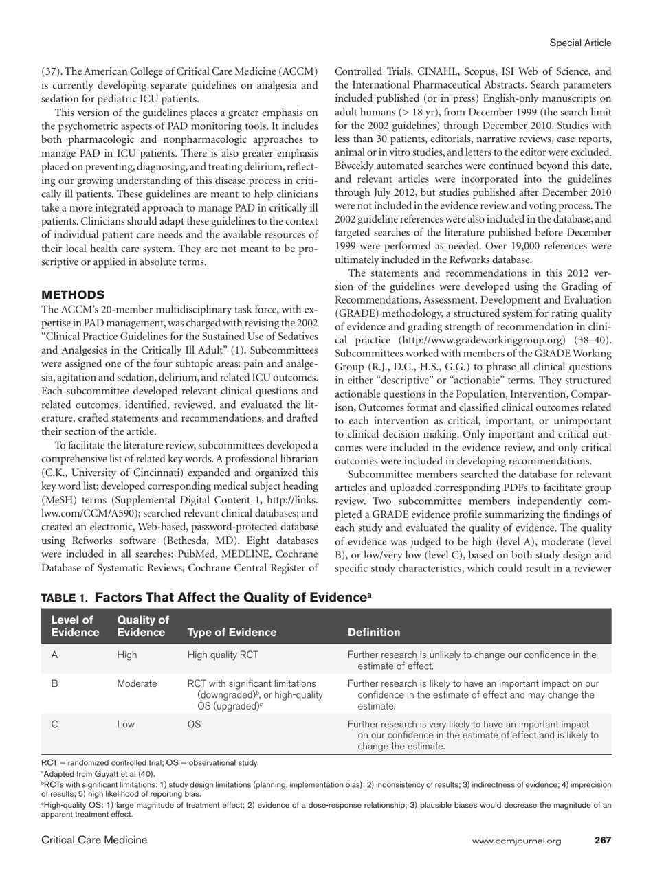 Clinical Practice Guidelines for the Management of Pain, Agitation, and Delirium in Adult Patients in the Intensive Care Unit, Page 5