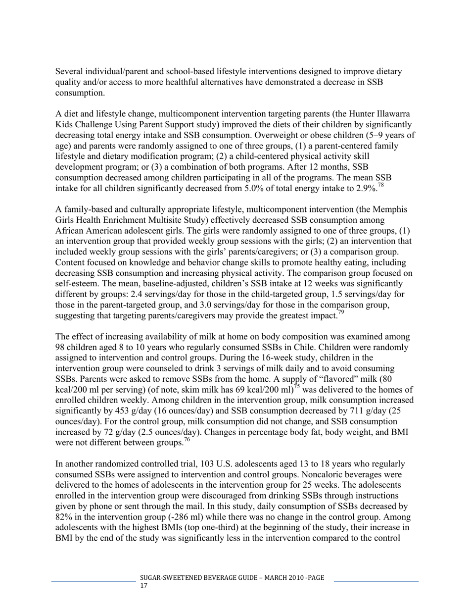 The CDC Guide to Strategies for Reducing the Consumption of Sugar-Sweetened Beverages, Page 17