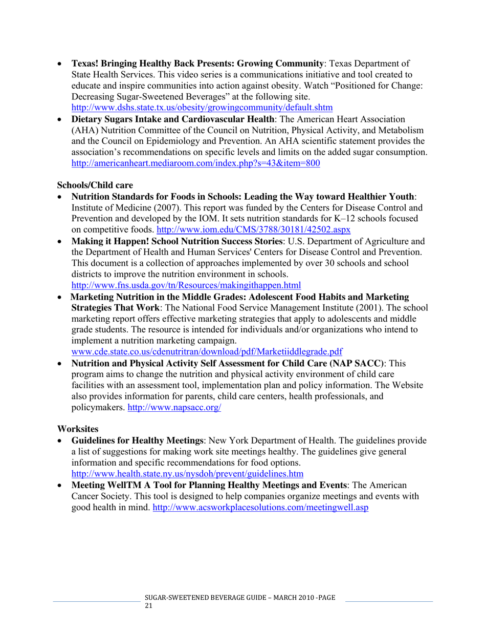 The CDC Guide to Strategies for Reducing the Consumption of Sugar-Sweetened Beverages, Page 21