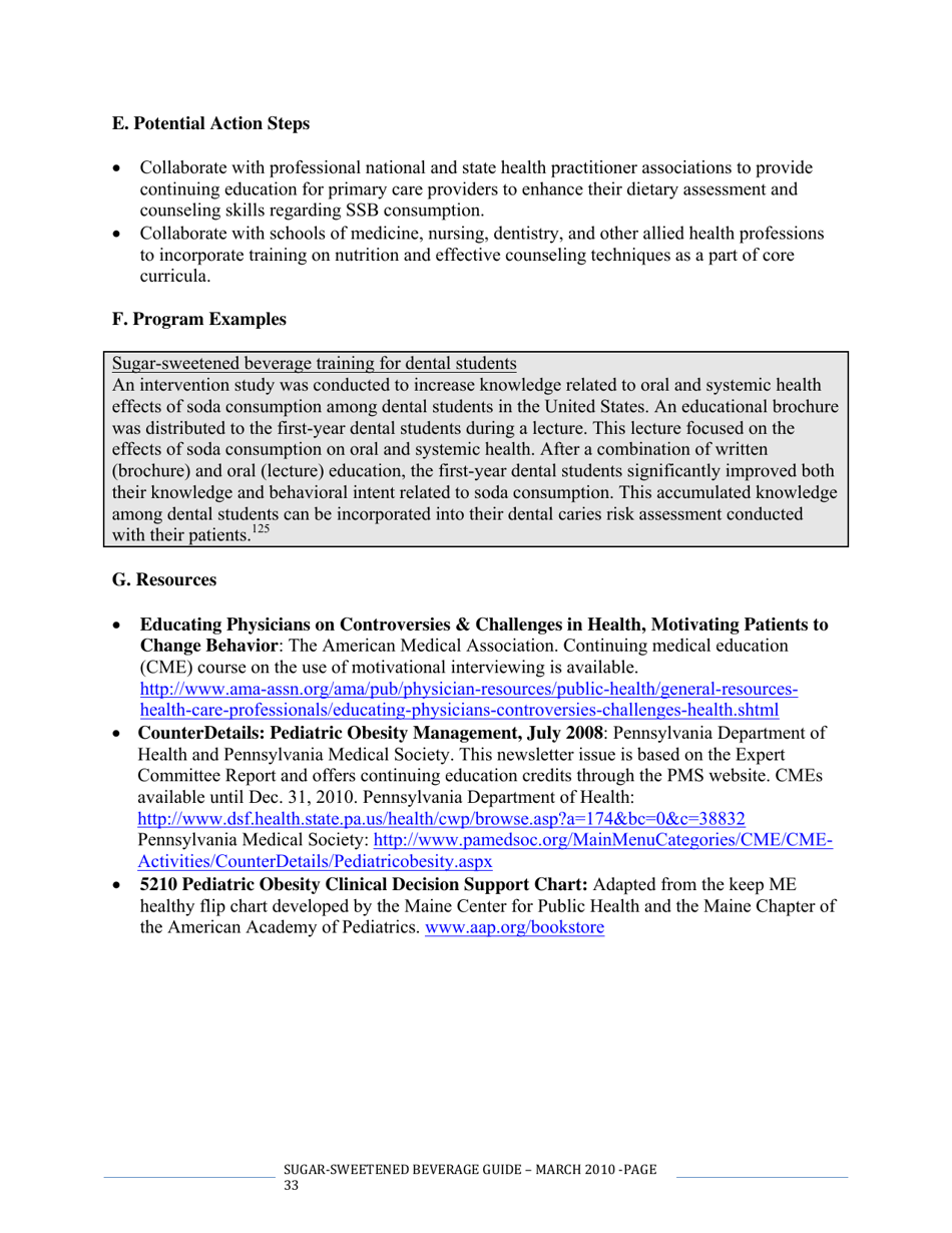 The CDC Guide to Strategies for Reducing the Consumption of Sugar-Sweetened Beverages, Page 33