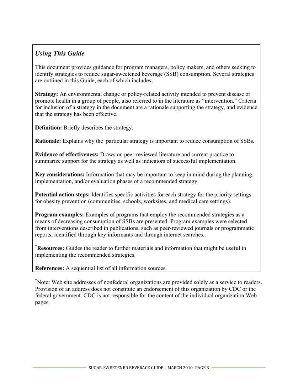 The CDC Guide to Strategies for Reducing the Consumption of Sugar-Sweetened Beverages, Page 3