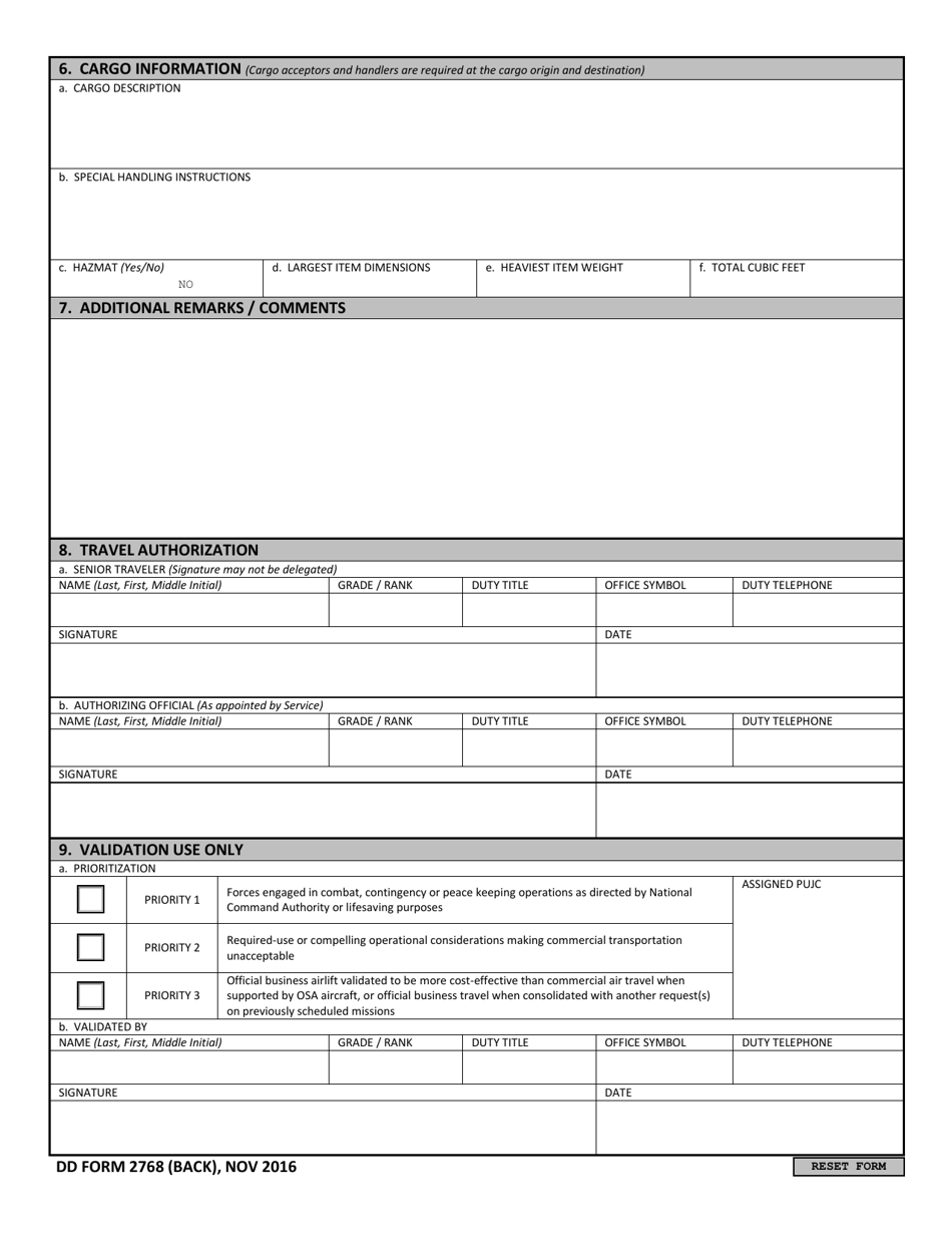 DD Form 2768 Download Fillable PDF or Fill Online Military Air ...