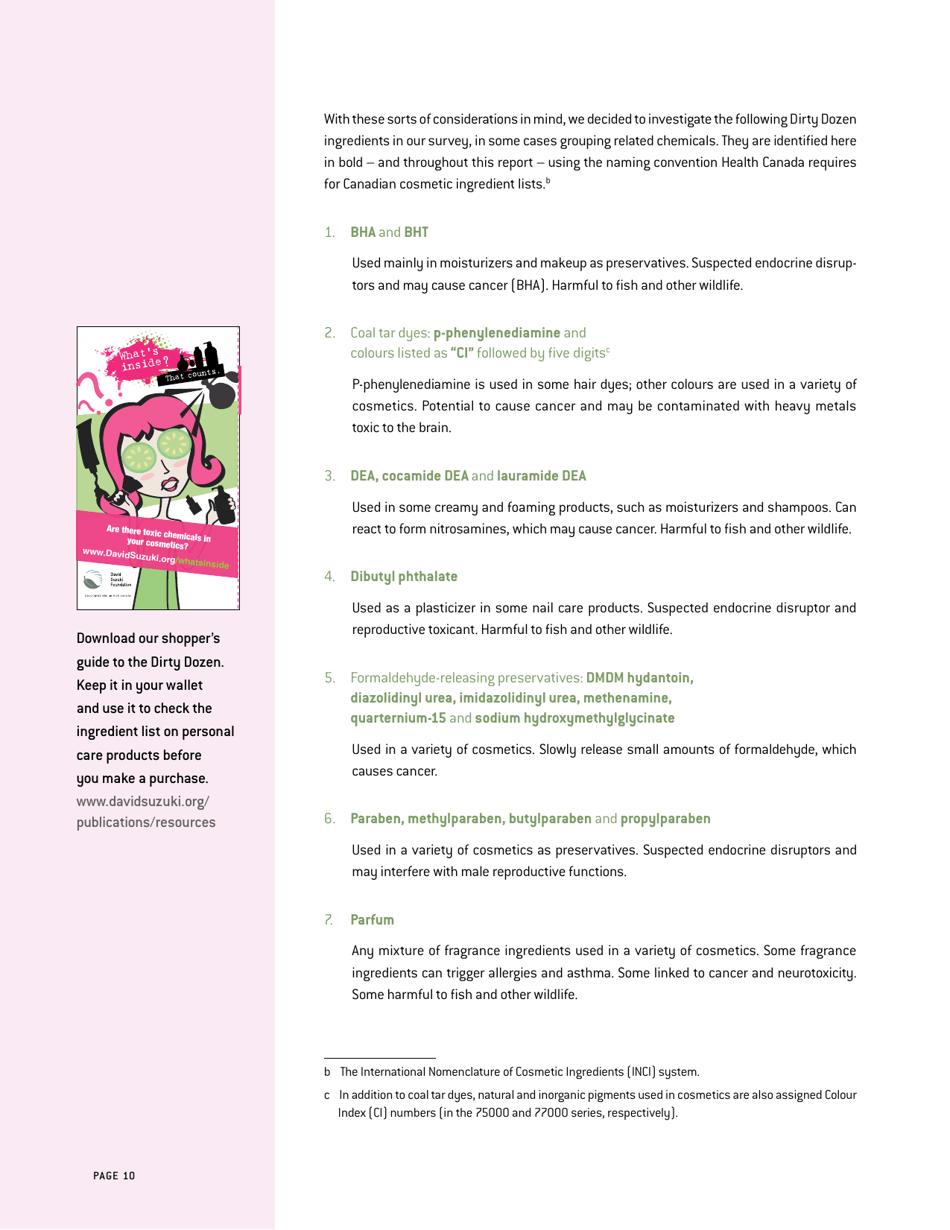 Whats Inside? That Counts a Survey of Toxic Ingredients in Our Cosmetics - David Suzuki Foundation, Page 10