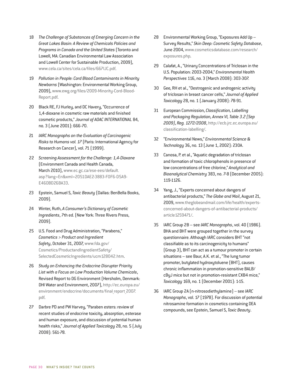 Whats Inside? That Counts a Survey of Toxic Ingredients in Our Cosmetics - David Suzuki Foundation, Page 30