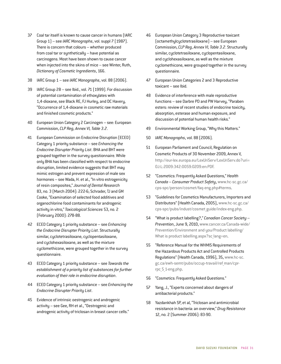 Whats Inside? That Counts a Survey of Toxic Ingredients in Our Cosmetics - David Suzuki Foundation, Page 31