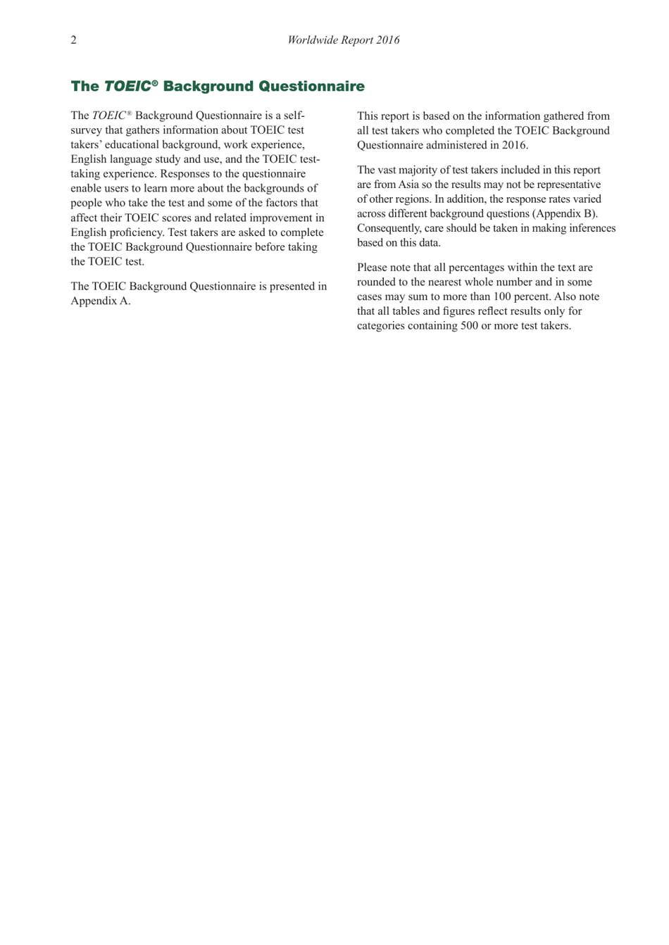 Report on Test Takers Worldwide: the Toeic Listening and Reading Test, Page 3