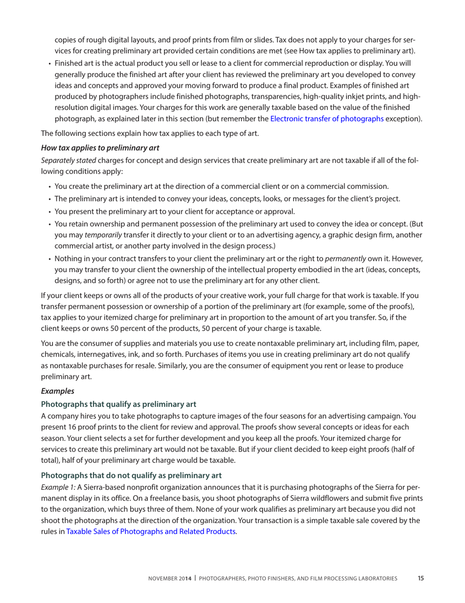 Publication 68 - Tax Tips for Photographer, Photo Finishers, and Film Processing Laboratories - California, Page 18