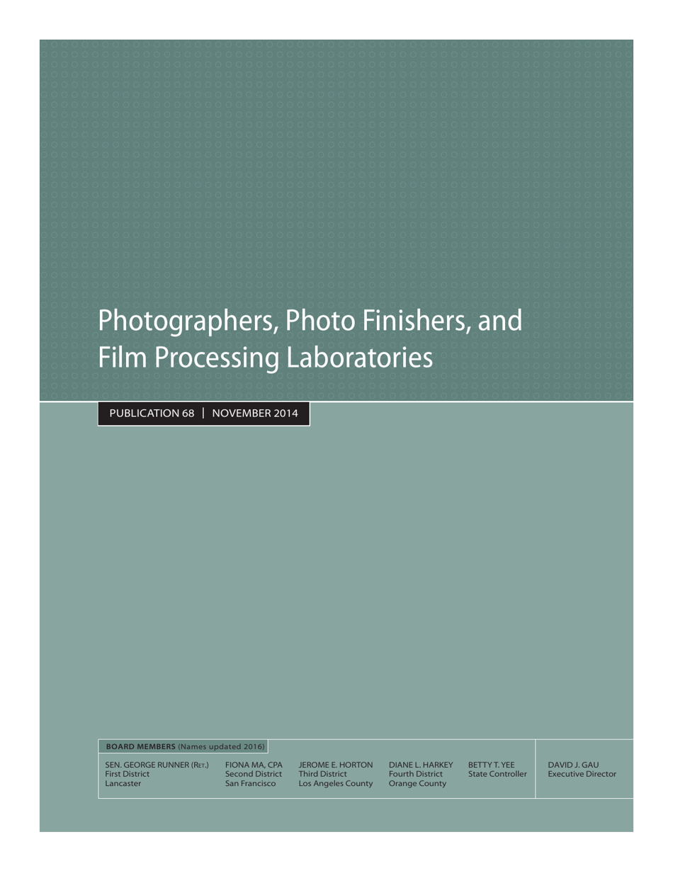 Publication 68 - Tax Tips for Photographer, Photo Finishers, and Film Processing Laboratories - California, Page 1