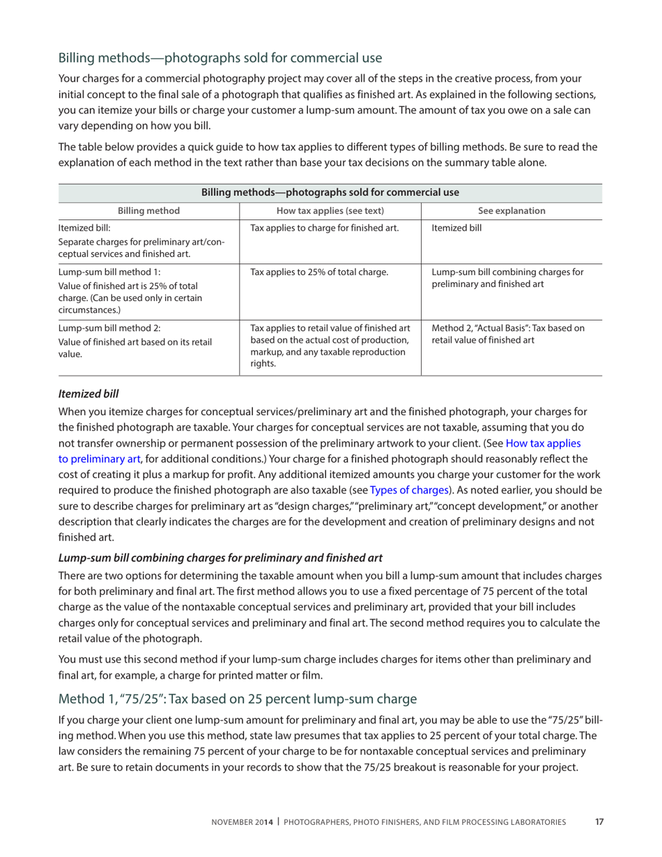 Publication 68 - Tax Tips for Photographer, Photo Finishers, and Film Processing Laboratories - California, Page 20