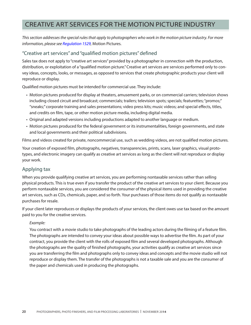 Publication 68 - Tax Tips for Photographer, Photo Finishers, and Film Processing Laboratories - California, Page 23