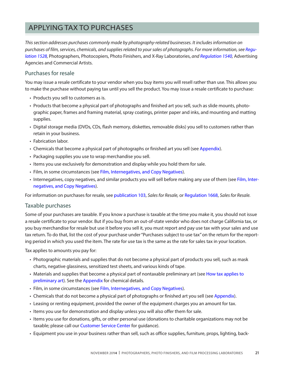 Publication 68 - Tax Tips for Photographer, Photo Finishers, and Film Processing Laboratories - California, Page 24
