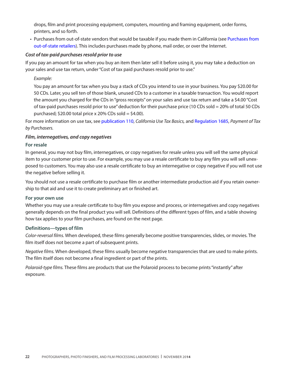Publication 68 - Tax Tips for Photographer, Photo Finishers, and Film Processing Laboratories - California, Page 25