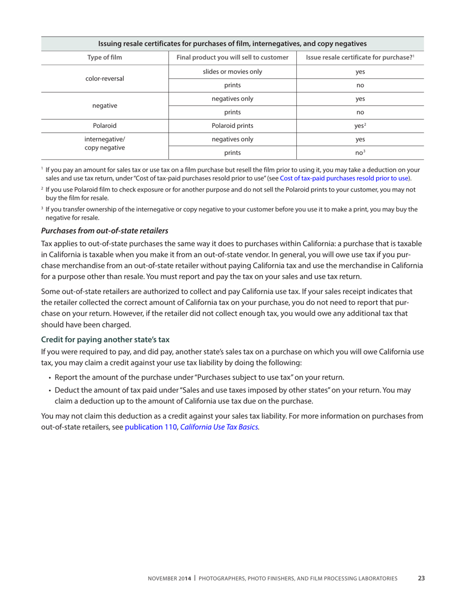 Publication 68 - Tax Tips for Photographer, Photo Finishers, and Film Processing Laboratories - California, Page 26