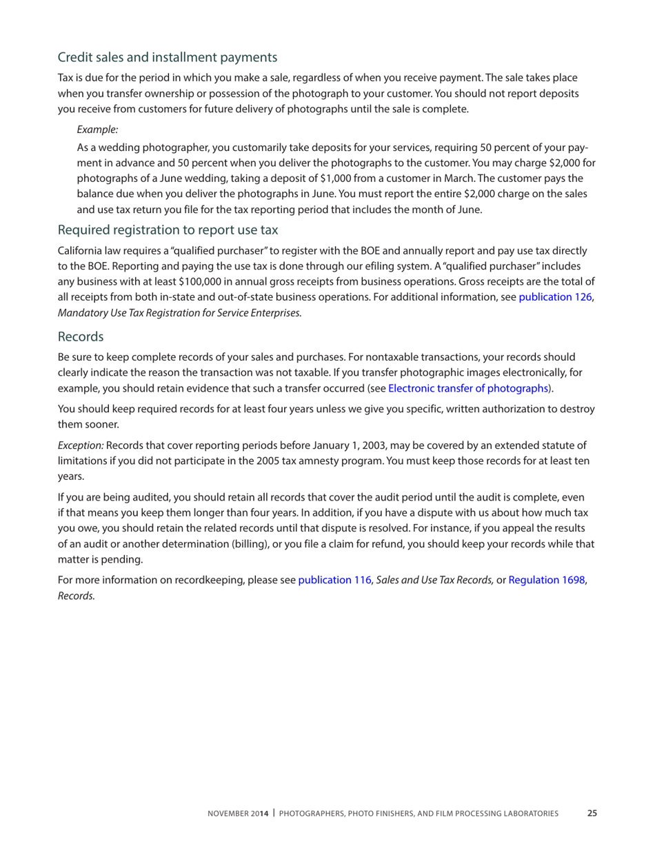 Publication 68 - Tax Tips for Photographer, Photo Finishers, and Film Processing Laboratories - California, Page 28
