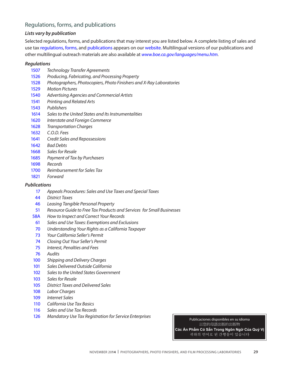 Publication 68 - Tax Tips for Photographer, Photo Finishers, and Film Processing Laboratories - California, Page 32