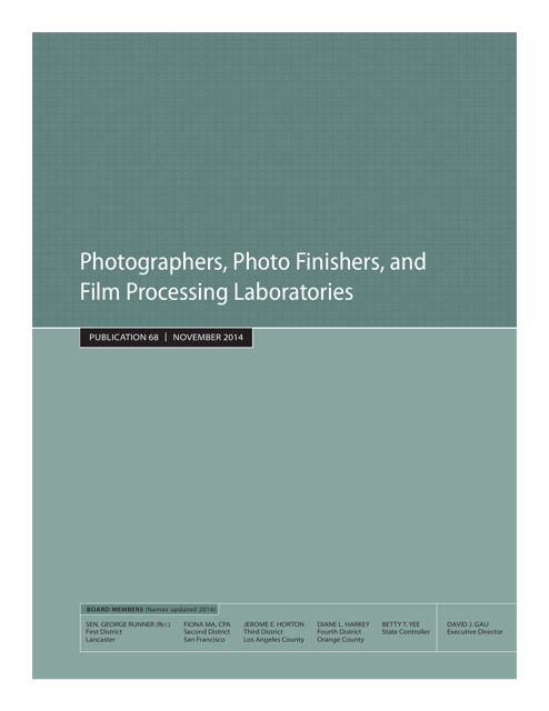 Publication 68 - Tax Tips for Photographer, Photo Finishers, and Film Processing Laboratories - California