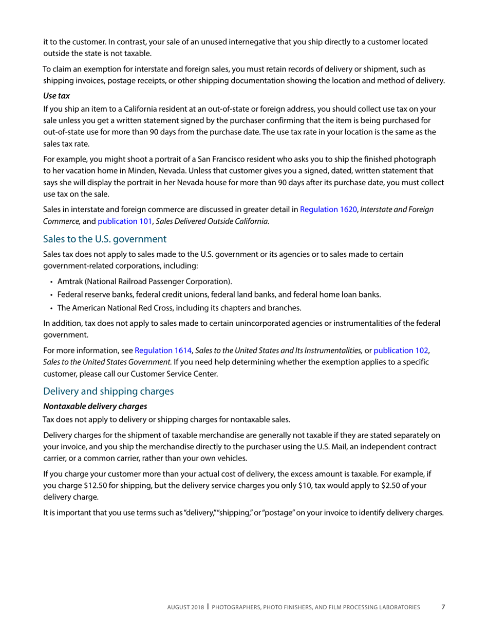 Publication 68 - Tax Tips for Photographer, Photo Finishers, and Film Processing Laboratories - California, Page 10
