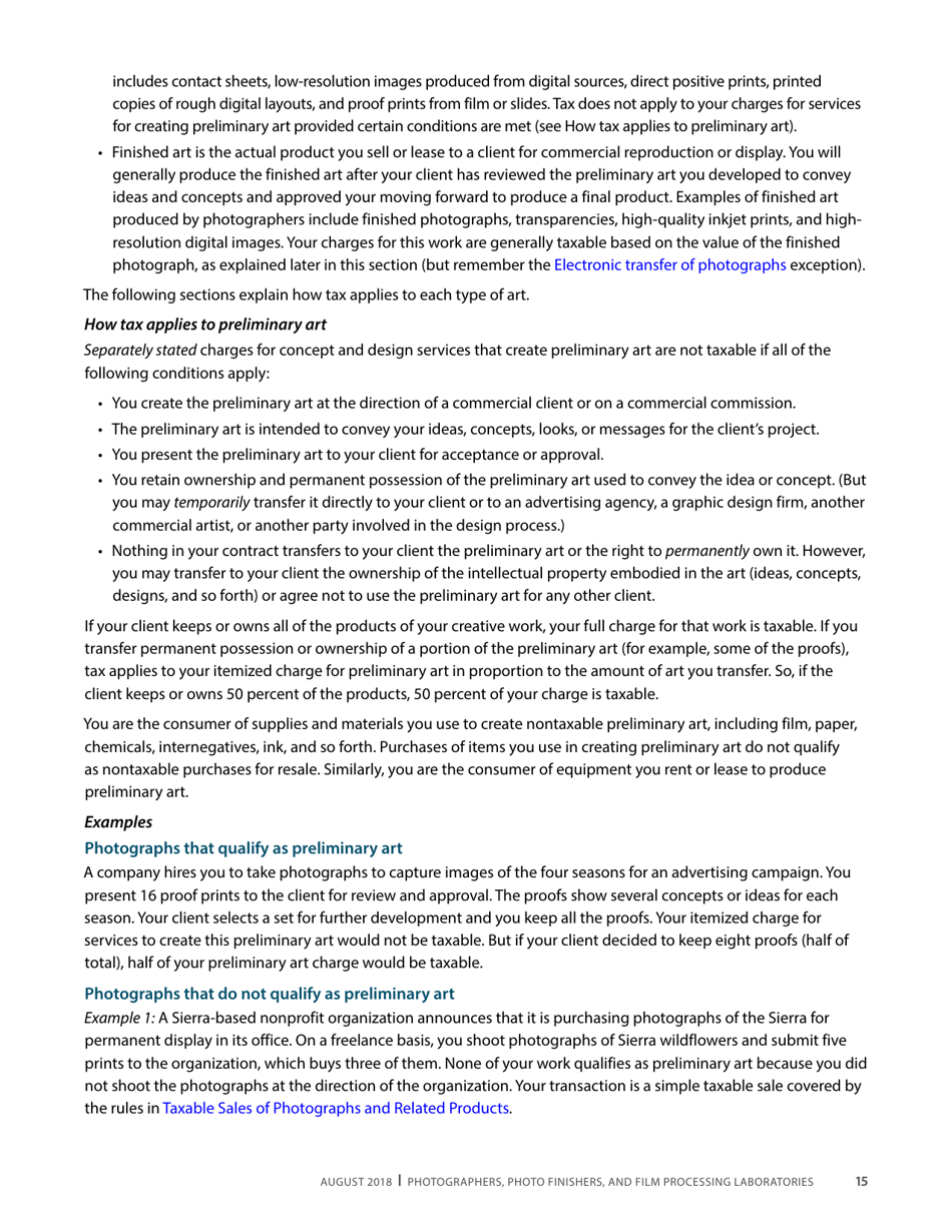 Publication 68 - Tax Tips for Photographer, Photo Finishers, and Film Processing Laboratories - California, Page 18