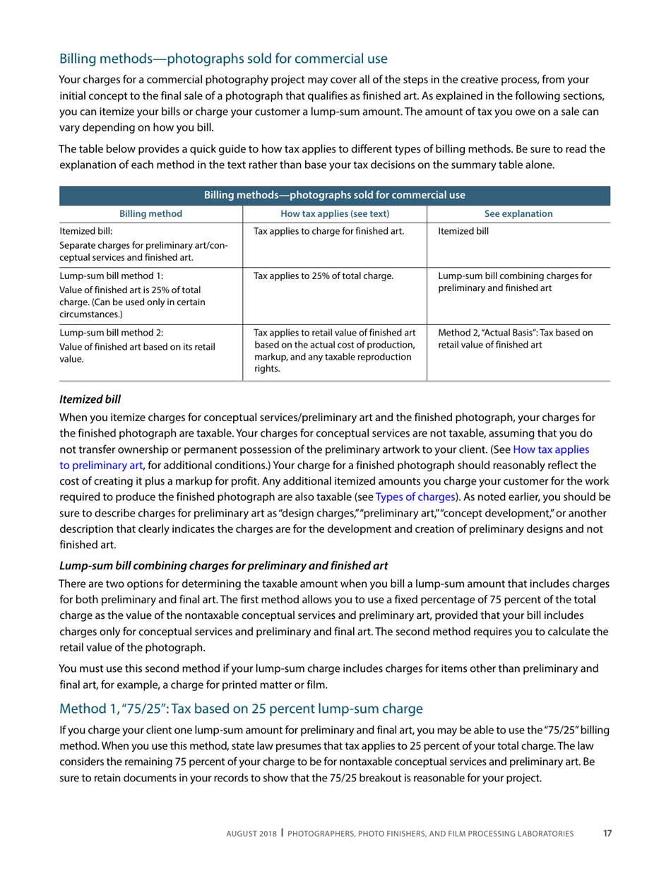 Publication 68 - Tax Tips for Photographer, Photo Finishers, and Film Processing Laboratories - California, Page 20