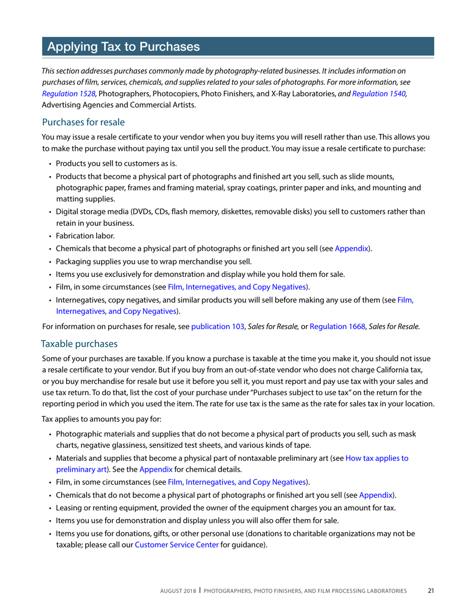 Publication 68 - Tax Tips for Photographer, Photo Finishers, and Film Processing Laboratories - California, Page 24