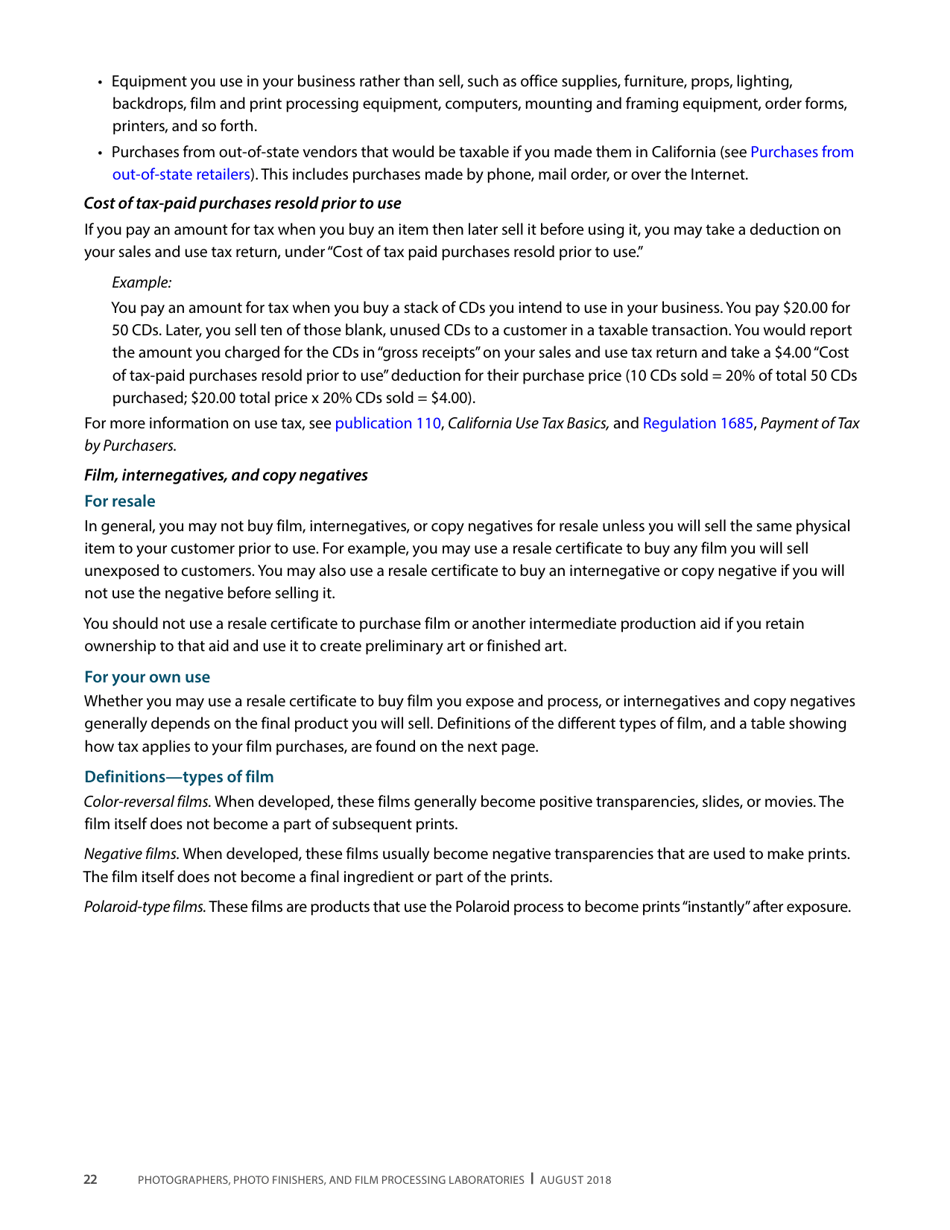 Publication 68 - Tax Tips for Photographer, Photo Finishers, and Film Processing Laboratories - California, Page 25