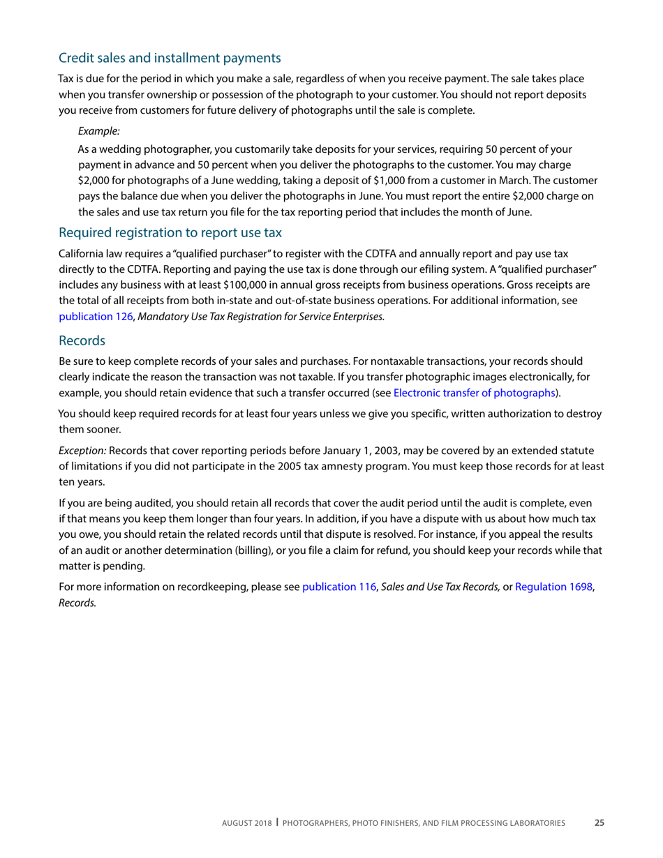 Publication 68 - Tax Tips for Photographer, Photo Finishers, and Film Processing Laboratories - California, Page 28