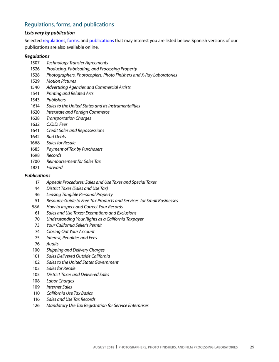 Publication 68 - Tax Tips for Photographer, Photo Finishers, and Film Processing Laboratories - California, Page 32