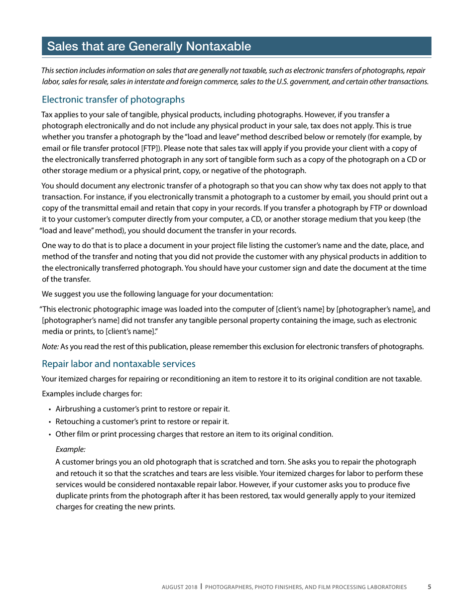 Publication 68 - Tax Tips for Photographer, Photo Finishers, and Film Processing Laboratories - California, Page 8