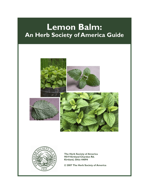 Lemon Balm - An Herb Society of America Guide