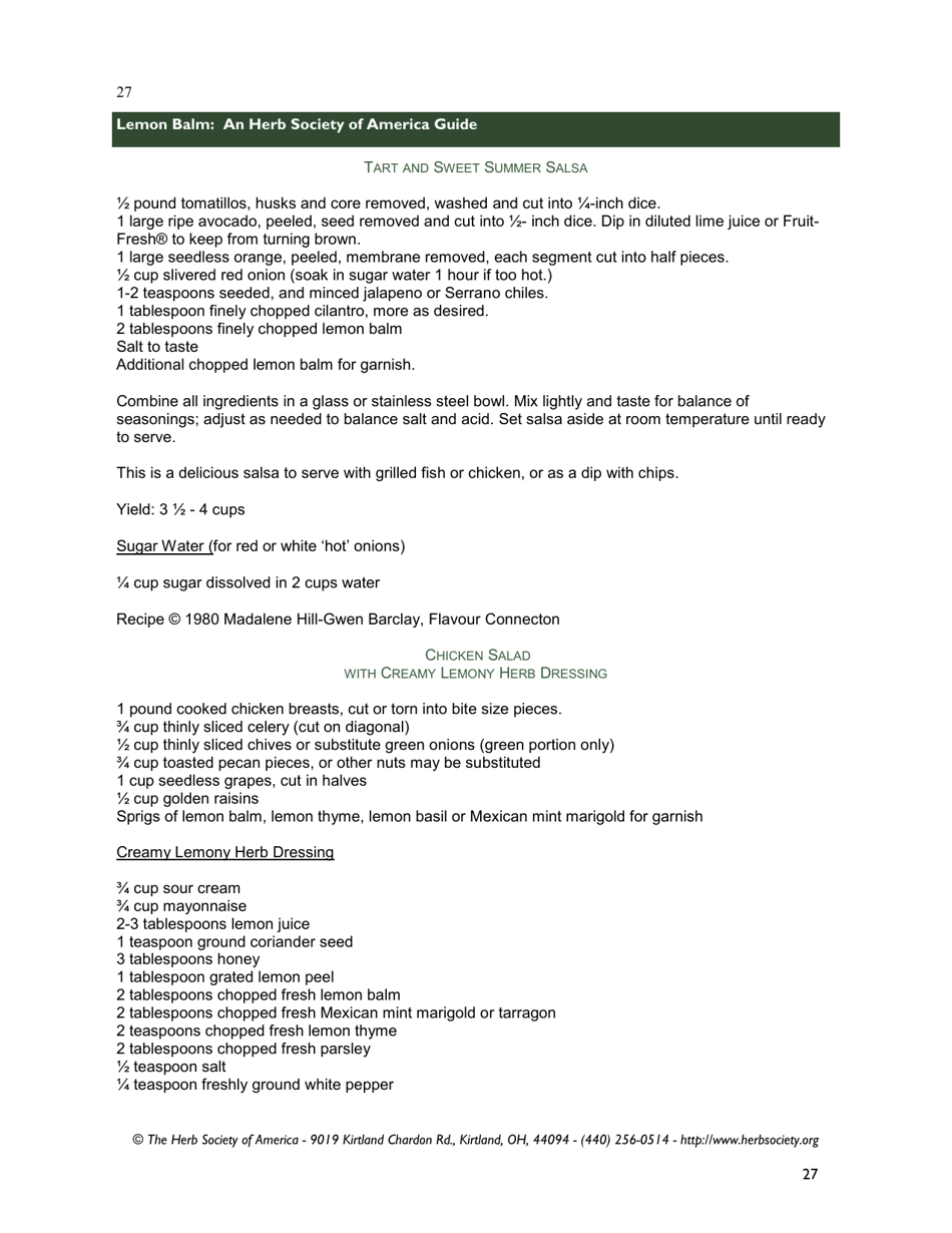 Lemon Balm: an Herb Society of America Guide, Page 27