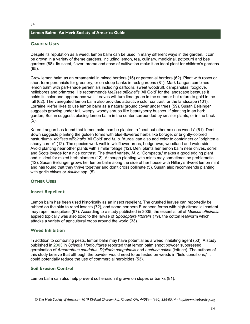 Lemon Balm: an Herb Society of America Guide, Page 34