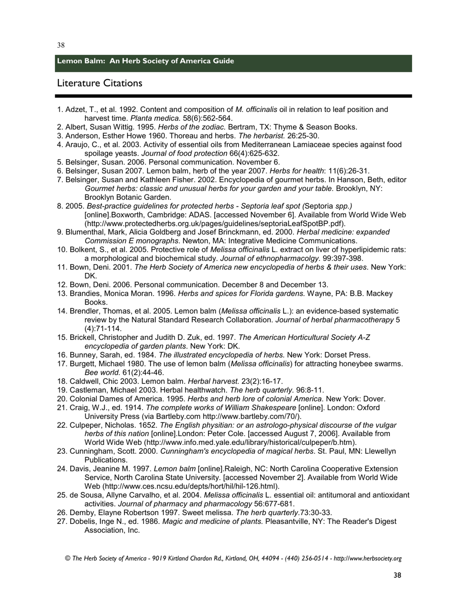 Lemon Balm: an Herb Society of America Guide, Page 38