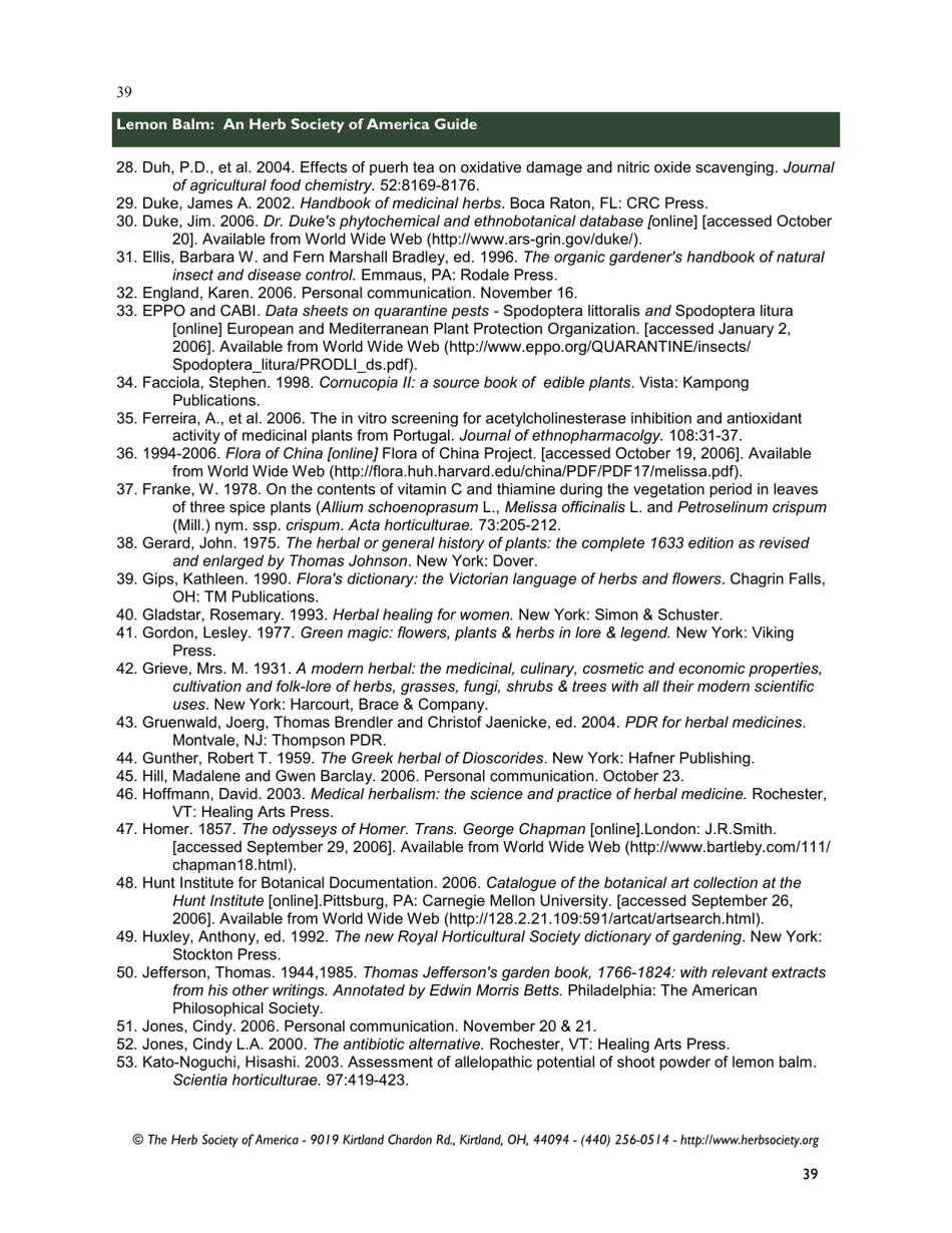 Lemon Balm: an Herb Society of America Guide, Page 39