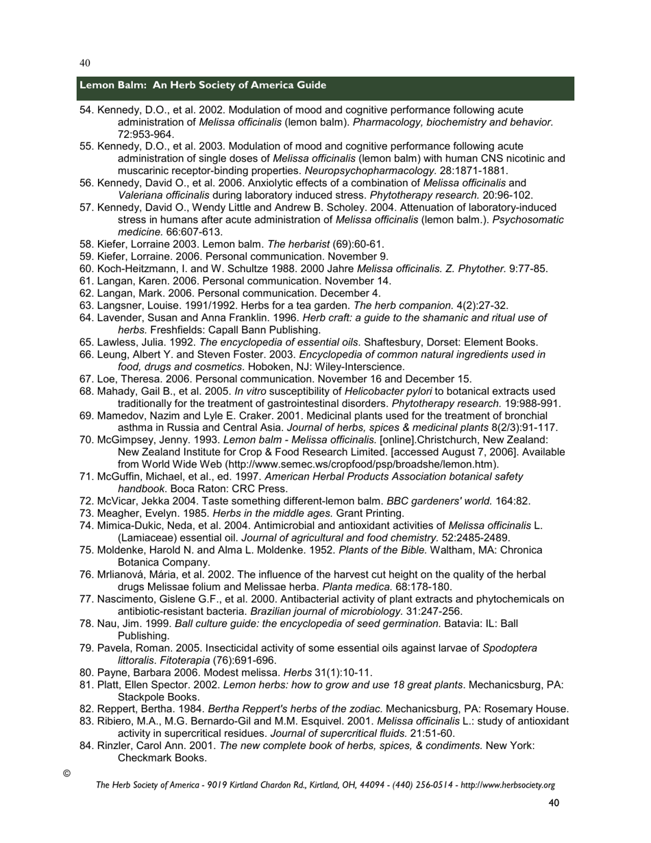 Lemon Balm: an Herb Society of America Guide, Page 40