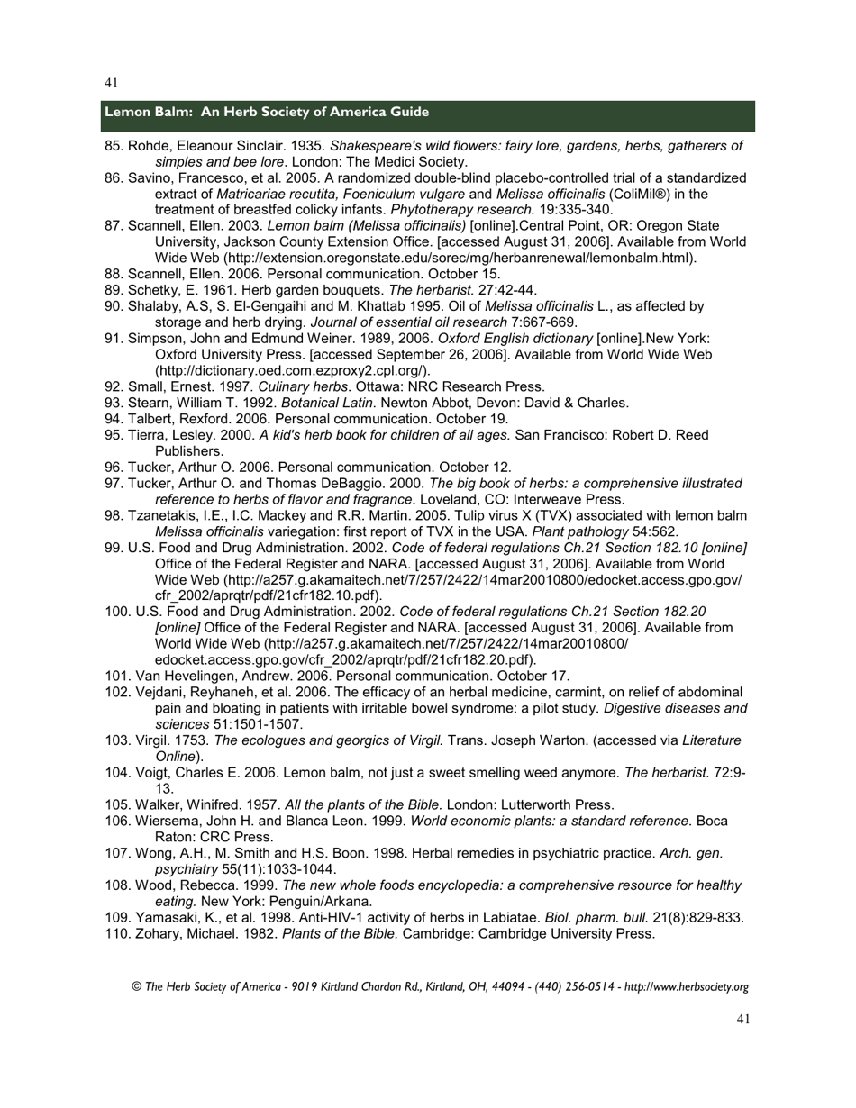 Lemon Balm: an Herb Society of America Guide, Page 41