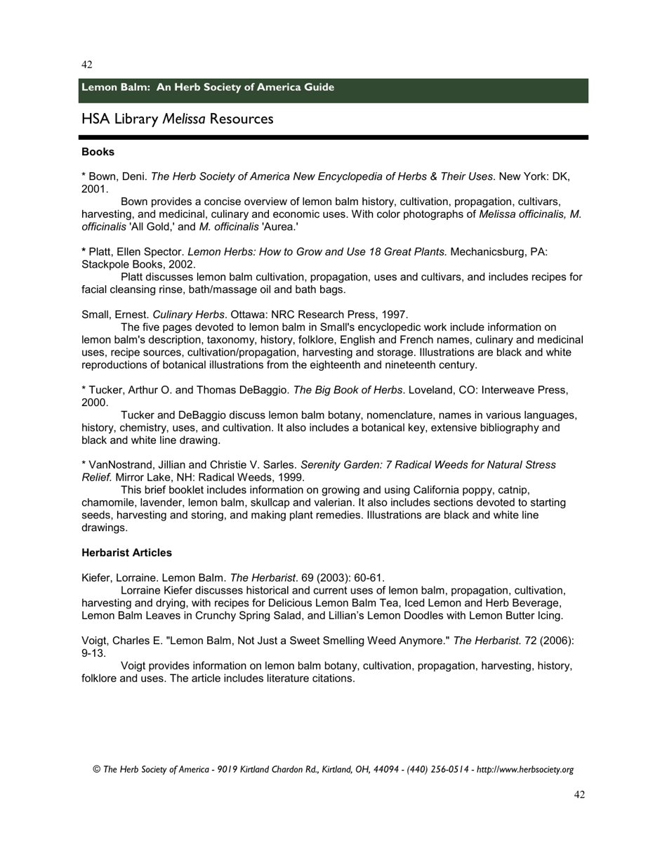 Lemon Balm: an Herb Society of America Guide, Page 42