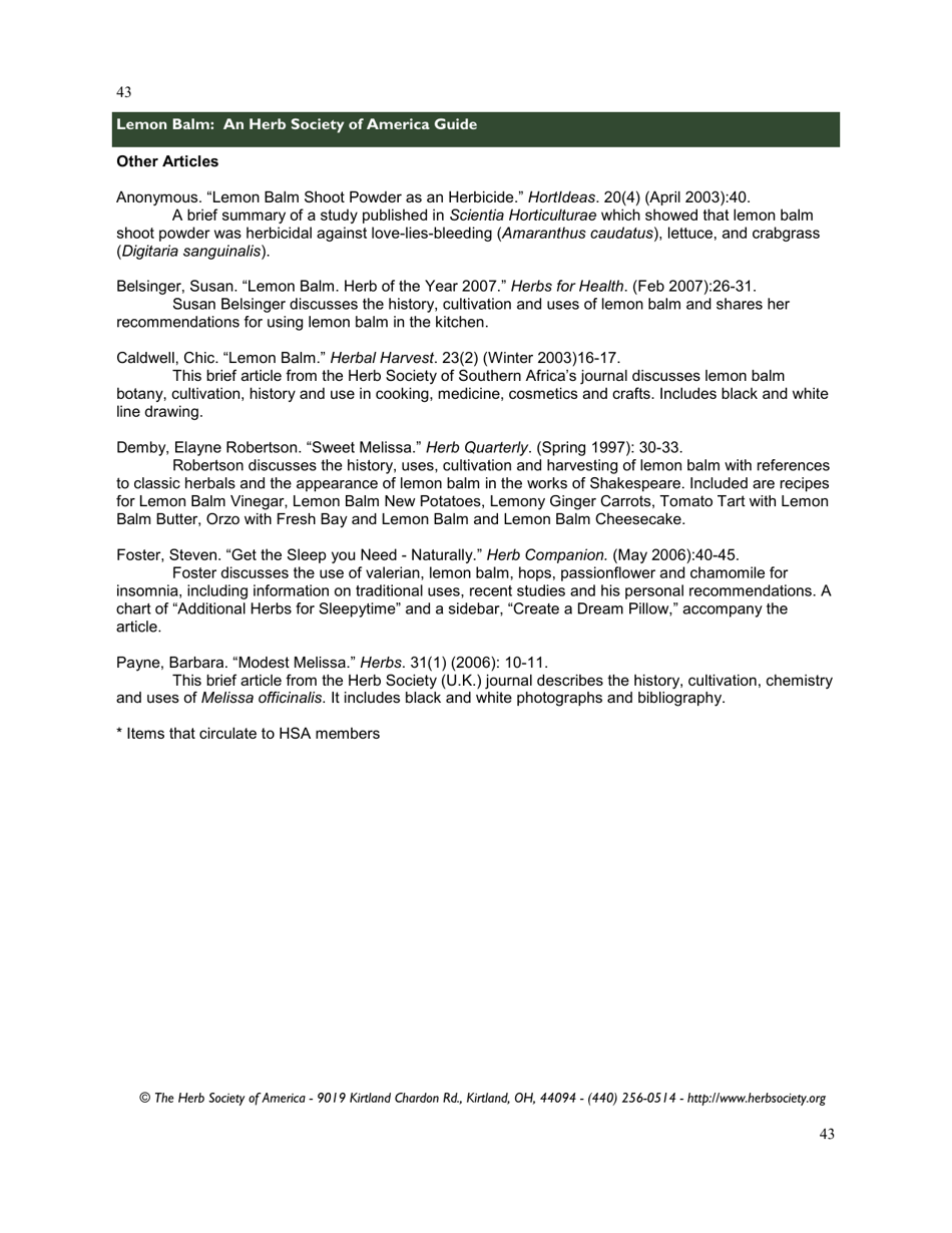 Lemon Balm: an Herb Society of America Guide, Page 43