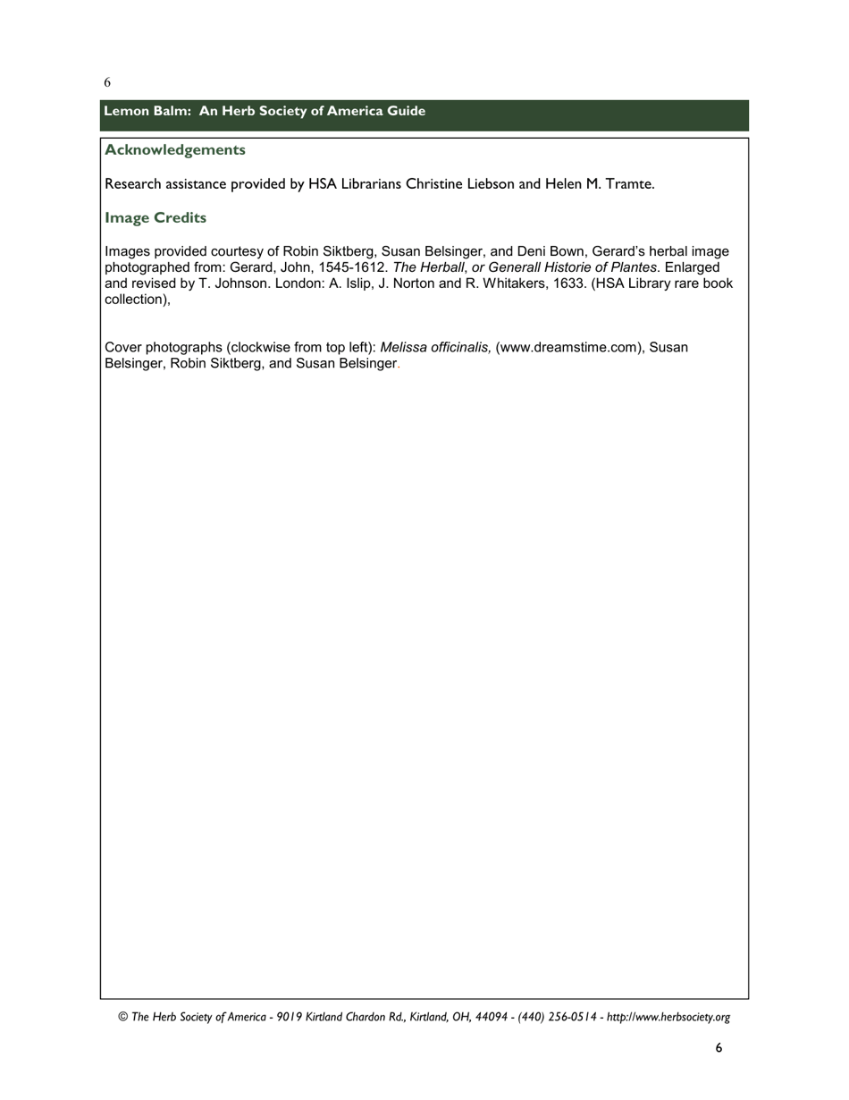 Lemon Balm: an Herb Society of America Guide, Page 6