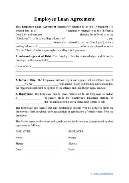 Employee Loan Agreement Template