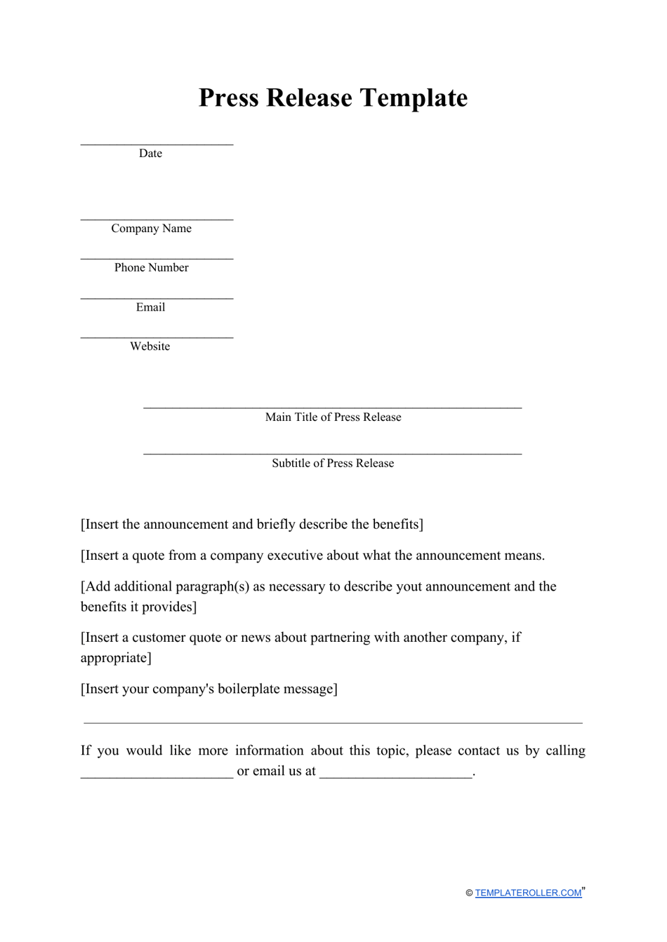 Press Release Template, Page 1