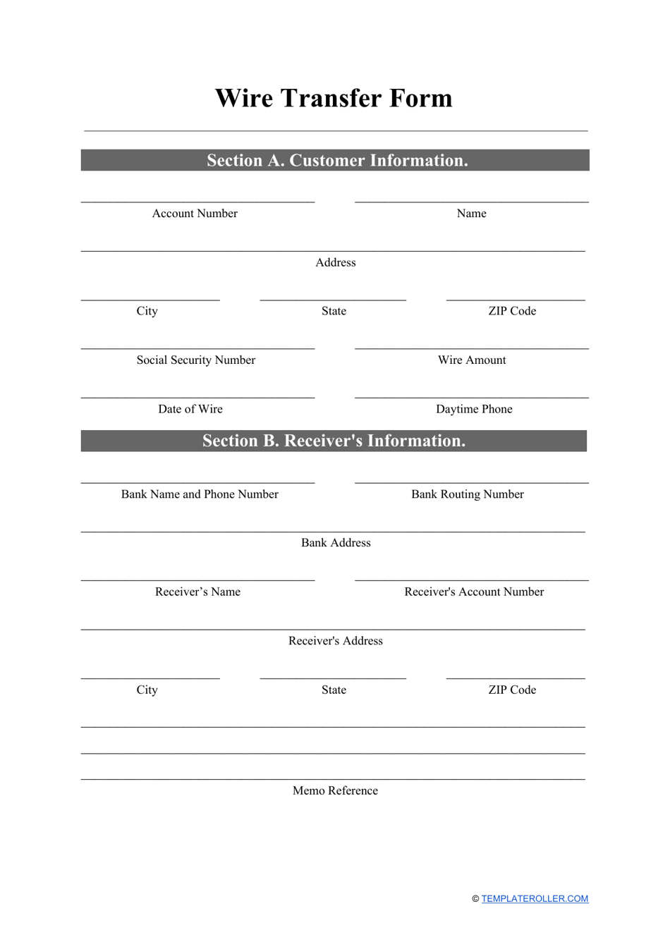 bank of america wire transfer template