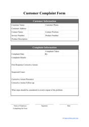 Document preview: Customer Complaint Form