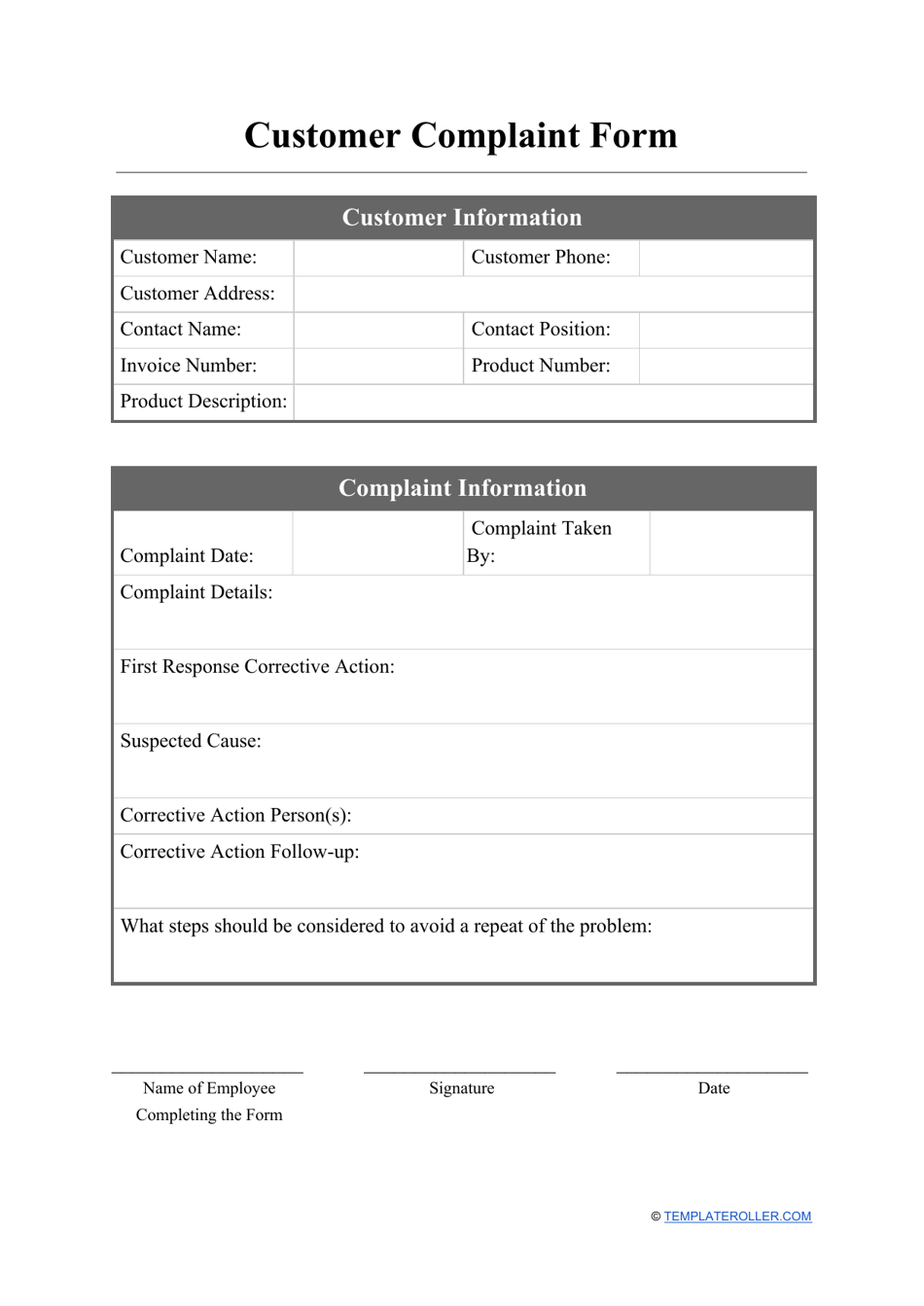 Free Printable Customer Complaint Form Template