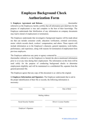 Document preview: Employee Background Check Authorization Form