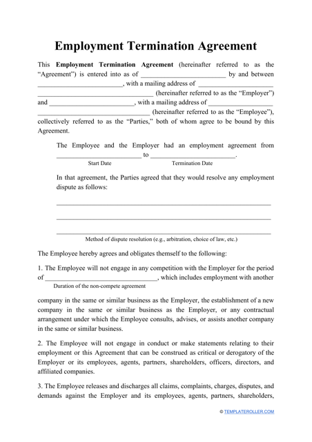 "Employment Termination Agreement Template" Download Pdf