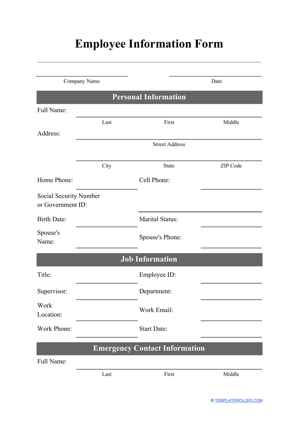 Employee Information Form, Page 1