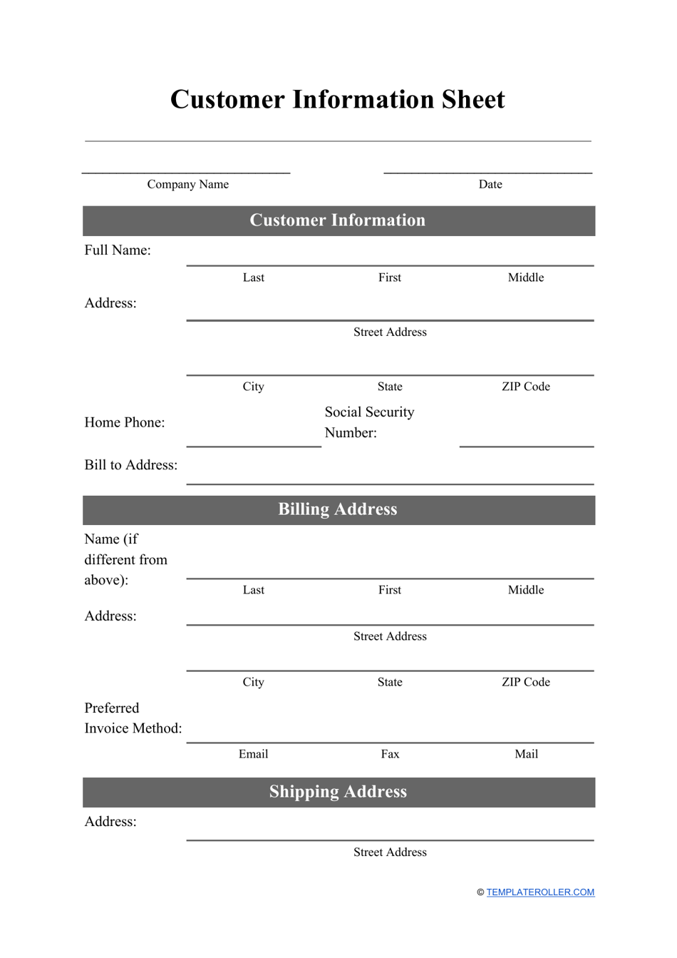Customer Information Sheet Template, Page 1