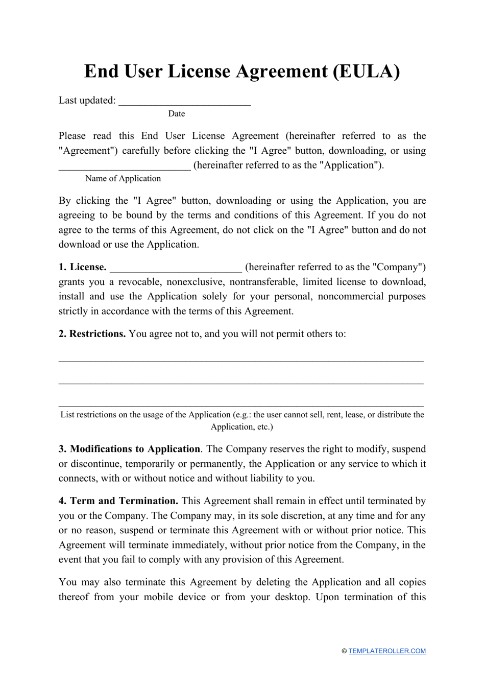 End User License Agreement Template, Page 1